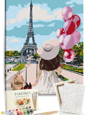 Sayılarla Boyama Seti 40 x 50 cm Tuval Şasesine Gerili Paristeki Balon