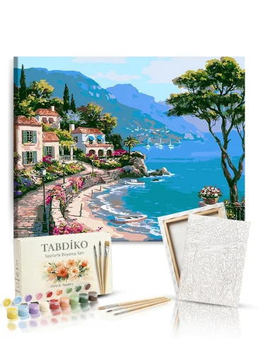 Sayılarla Boyama Seti 40 x 50 cm Tuval Şasesine Gerili Sahil Kasabası