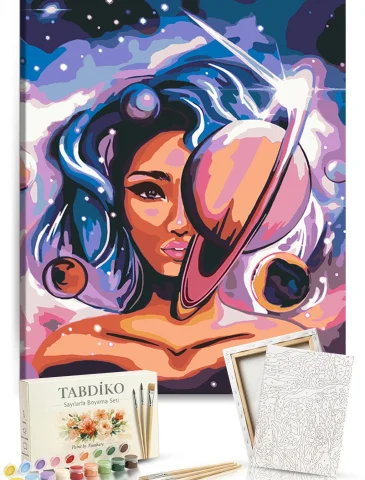 Sayılarla Boyama Seti 40 x 50 cm Tuval Şasesine Gerili Evrendeki Kadın