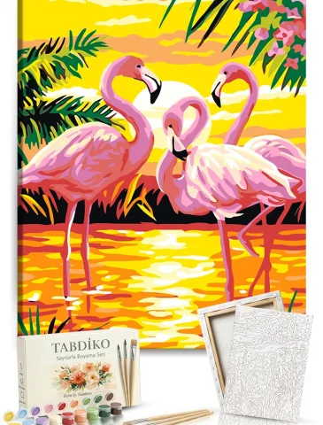 Sayılarla Boyama Seti 40 x 50 cm Tuval Şasesine Gerili Flamingo Ailesi
