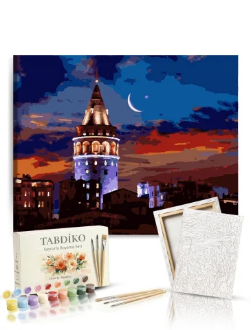 Sayılarla Boyama Seti 40 x 50 cm Tuval Şasesine Gerili Galata Kulesi