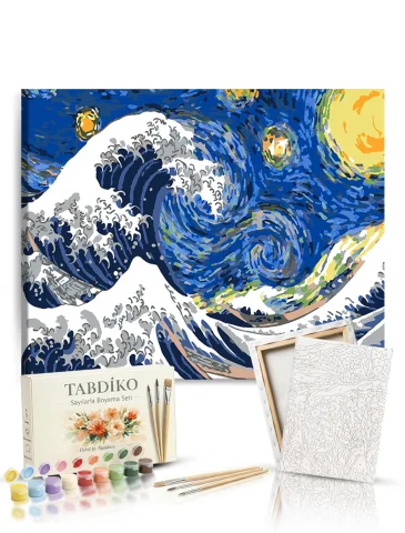 Sayılarla Boyama Seti 40 x 50 cm Tuval Şasesine Gerili Geceler Dalga