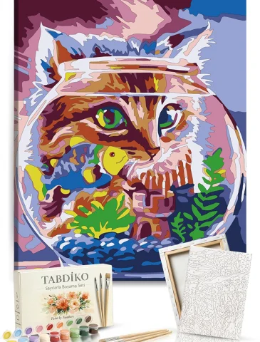 Sayılarla Boyama Seti 40 x 50 cm Tuval Şasesine Gerili Kedilerin Dünyası