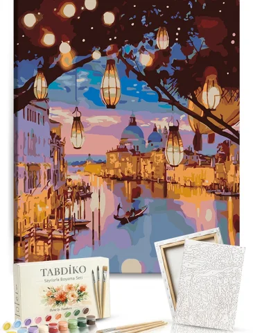 Sayılarla Boyama Seti 40 x 50 cm Tuval Şasesine Gerili Akşam Manzarası