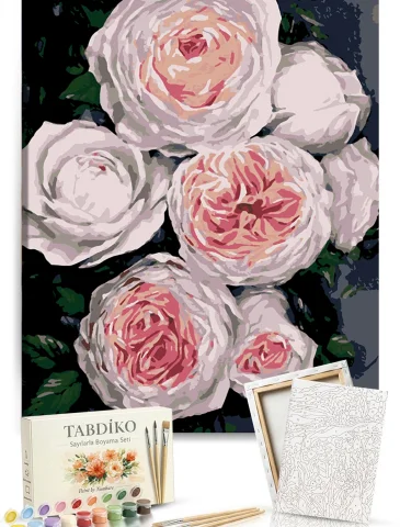 Sayılarla Boyama Seti 40 x 50 cm Tuval Şasesine Gerili Beyaz Güller