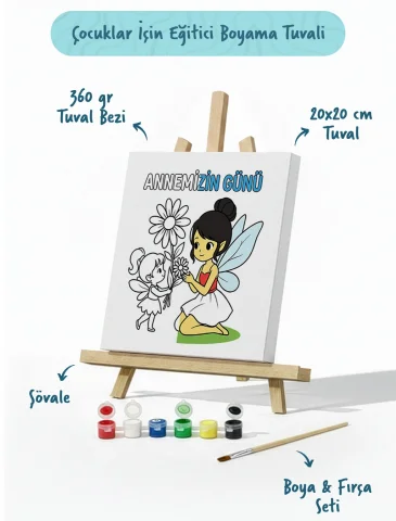 Annemizin Günü Temalı Boyama Tuvali Şövaleli Boya ve Fırça Seti 20x20 cm