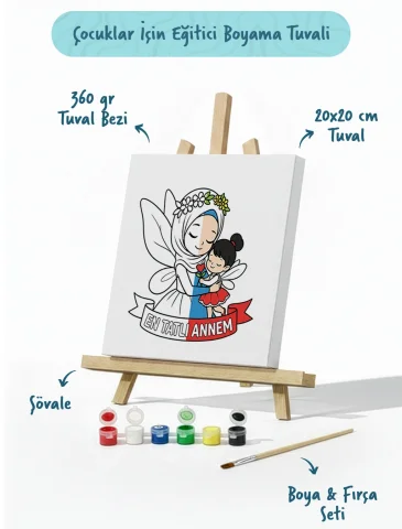 Anneler Günü Eğitici Boyama Tuvali Şövaleli Boya Seti 20x20 cm