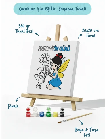 Annemizin Günü Temalı Eğitici Boyama Tuvali – Şövaleli Set 20x20 cm