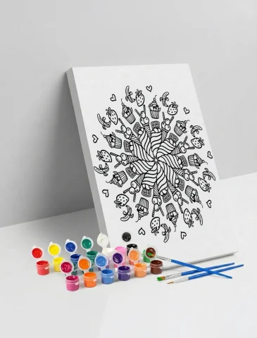 Dondurma Desenli Mandala Ahşap Boyama Seti 40x50 cm