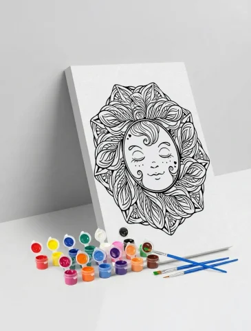 Güneş Desenli Mandala Ahşap Boyama Seti 40x50 cm