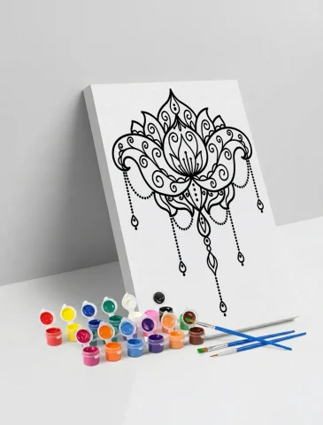 Lotus Çiçeği Desenli Mandala Ahşap Boyama Seti 40x50 cm