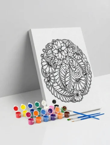 Çiçek Desenli Mandala Ahşap Boyama Seti 40x50 cm