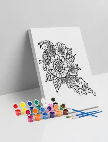 Çiçek Desenli Mandala Ahşap Boyama Seti 40x50 cm