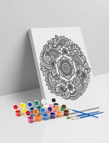 Çiçek Desenli Mandala Ahşap Boyama Seti 40x50 cm