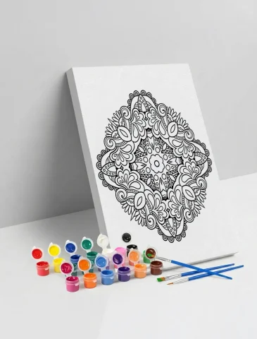Geometrik Çiçek Desenli Mandala Ahşap Boyama Seti 40x50 cm