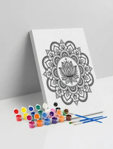 Lotus Desenli Mandala Ahşap Boyama Seti 40x50 cm