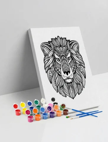 Aslan Desenli Mandala Ahşap Boyama Seti 40x50 cm