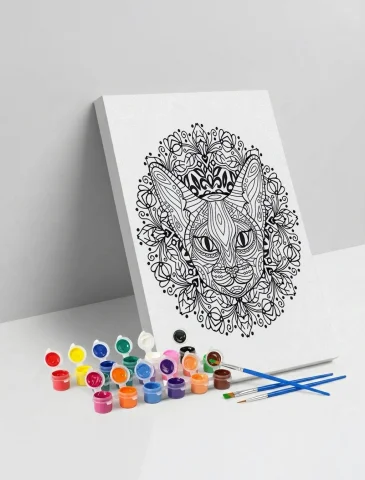 Kedi Desenli Mandala Ahşap Boyama Seti 40x50 cm