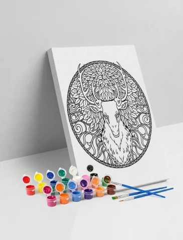 Kedi Desenli Mandala Ahşap Boyama Seti 40x50 cm