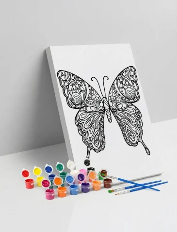 Kelebek Desenli Mandala Ahşap Boyama Seti 40x50 cm