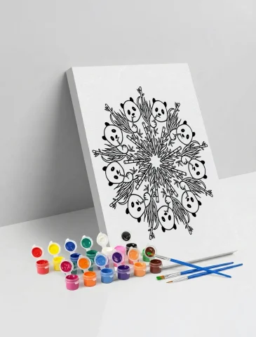 Panda Desenli Mandala Ahşap Boyama Seti 40x50 cm