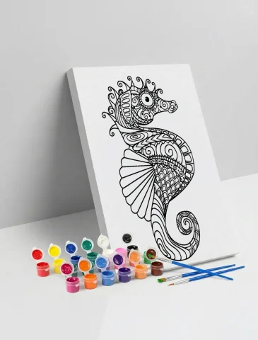 Denizatı Desenli Mandala Ahşap Boyama Seti 40x50 cm