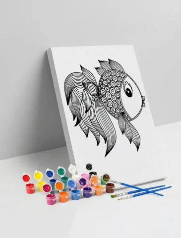 Balık Desenli Mandala Ahşap Boyama Seti 40x50 cm