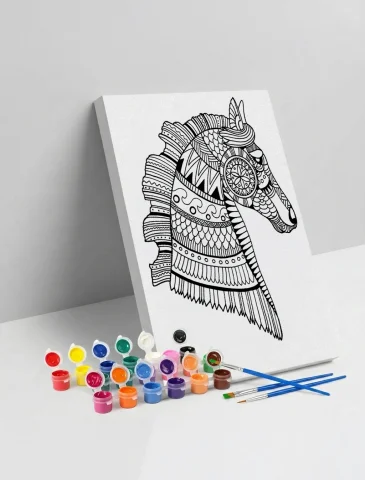 At Desenli Mandala Ahşap Boyama Seti 40x50 cm