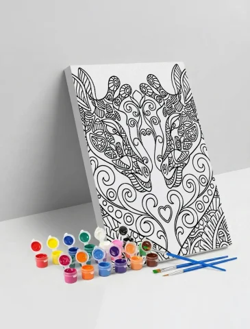 Zürafa Desenli Mandala Ahşap Boyama Seti 40x50 cm