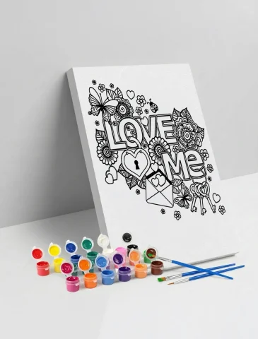 Love Desenli Mandala Ahşap Boyama Seti 40x50 cm