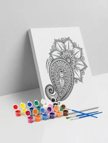 Şal Desenli Mandala Ahşap Boyama Seti 40x50 cm