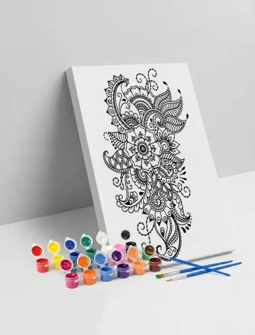 Çiçek Şal Desenli Mandala Ahşap Boyama Seti 40x50 cm
