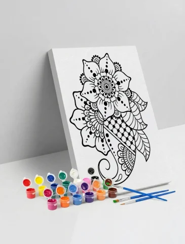 Çiçek Desenli Mandala Ahşap Boyama Seti 40x50 cm