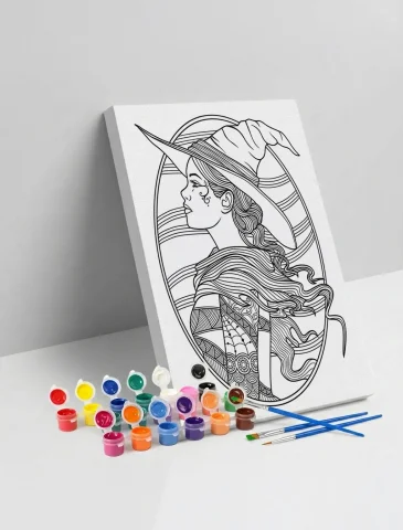 Cadı Desenli Mandala Ahşap Boyama Seti 40x50 cm