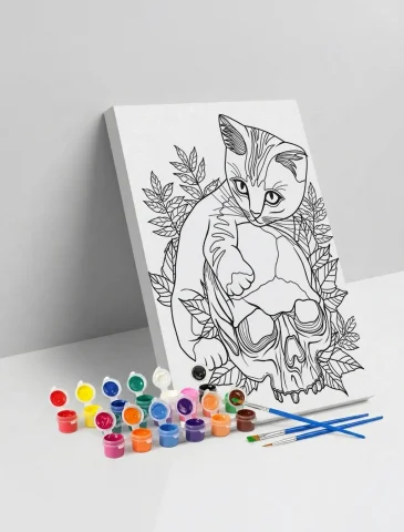Kedi Desenli Mandala Ahşap Boyama Seti 40x50 cm
