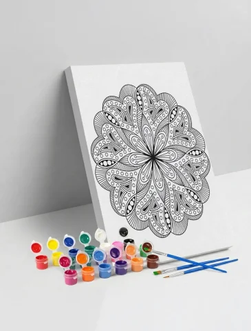 Çiçek Desenli Mandala Ahşap Boyama Seti 40x50 cm
