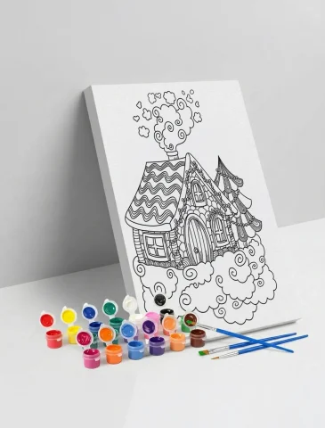 Ev Desenli Mandala Ahşap Boyama Seti 40x50 cm