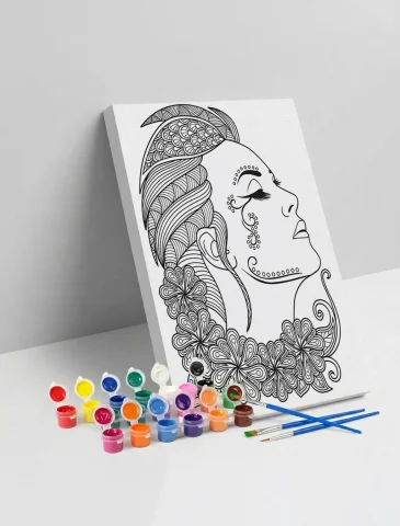 Kadın Portresi Desenli Mandala Ahşap Boyama Seti 40x50 cm