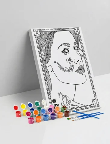 Kadın Yüzü Desenli Mandala Ahşap Boyama Seti 40x50 cm