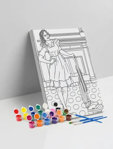 Ev Hanımı Desenli Mandala Ahşap Boyama Seti 40x50 cm