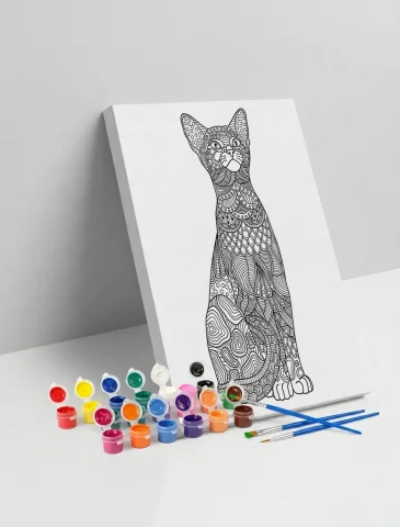 Kedi Desenli Mandala Ahşap Boyama Seti 40x50 cm