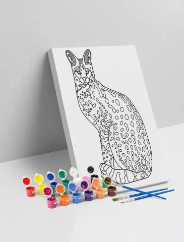 Serval Desenli Mandala Ahşap Boyama Seti 40x50 cm