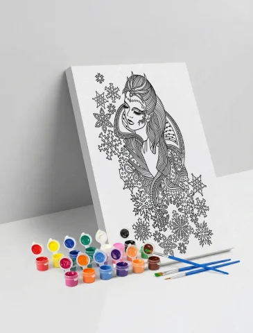 Kar Kraliçesi Desenli Mandala Ahşap Boyama Seti 40x50 cm