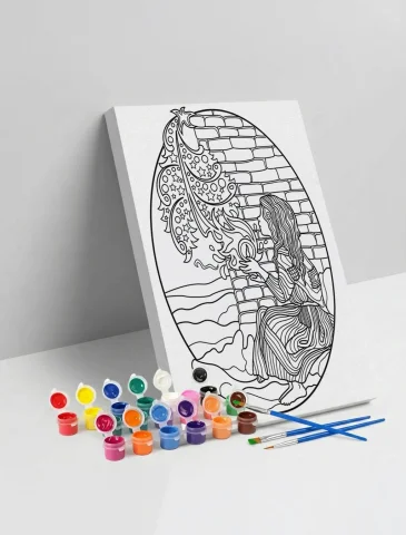 Peri Kızı Desenli Mandala Ahşap Boyama Seti 40x50 cm