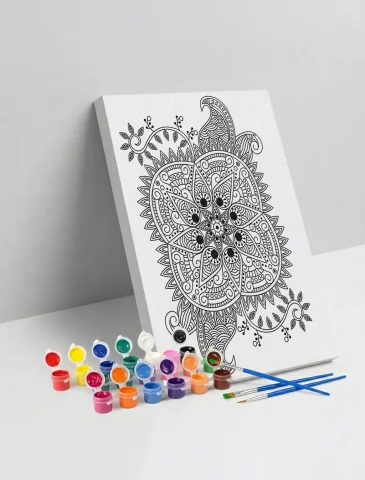 Kaplumbağa Desenli Mandala Ahşap Boyama Seti 40x50 cm