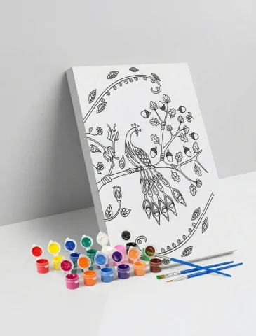 Tavus Kuşu Desenli Mandala Ahşap Boyama Seti 40x50 cm