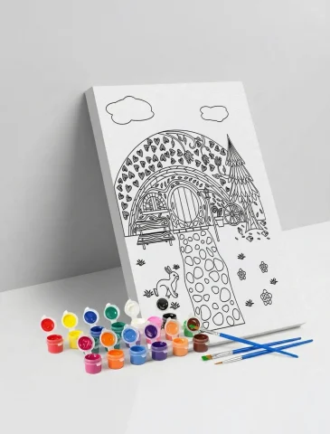 Masal Evi Desenli Mandala Ahşap Boyama Seti 40x50 cm