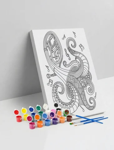 Müzik Notaları Desenli Mandala Ahşap Boyama Seti 40x50 cm