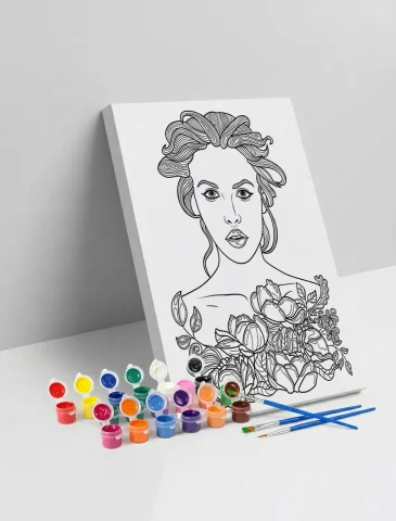 Çiçekli Kadın Portresi Mandala Ahşap Boyama Seti 40x50 cm