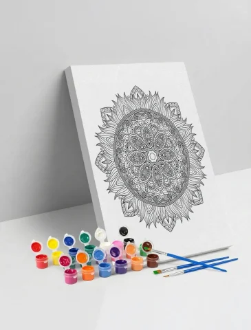 Detaylı Yuvarlak Mandala Ahşap Boyama Seti 40x50 cm